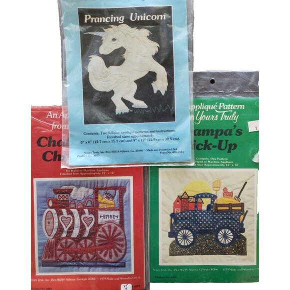 Applique Design Your Own Pattern Lot 70s Unicorn Train Truck Sewing Vintage - Picture 1 of 11